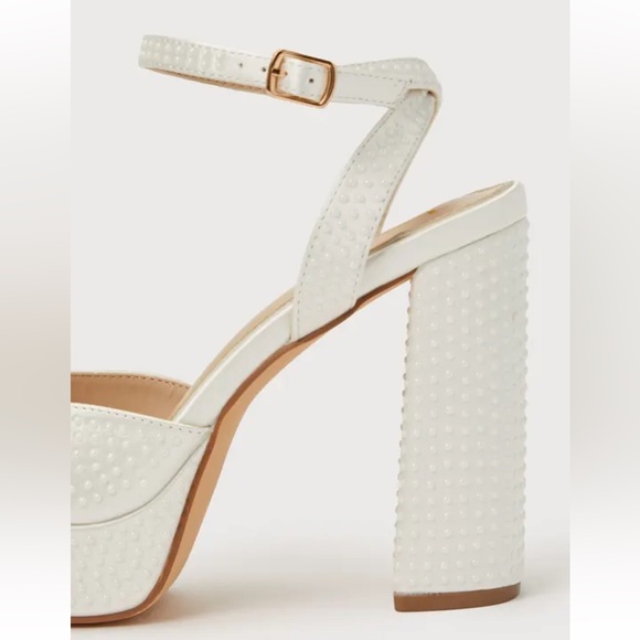 Lulus white satin pearl platform ankle strap high heel sandals size 9 - Picture 3 of 6